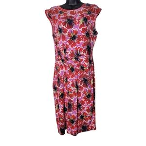 Rena Lange Floral Print Sheath Dress Red/pink Viscose Sleeveless 8